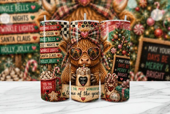 Download Christmas Highland Cow Tumbler Wrap PNG - Cow tumbler wrap Collection