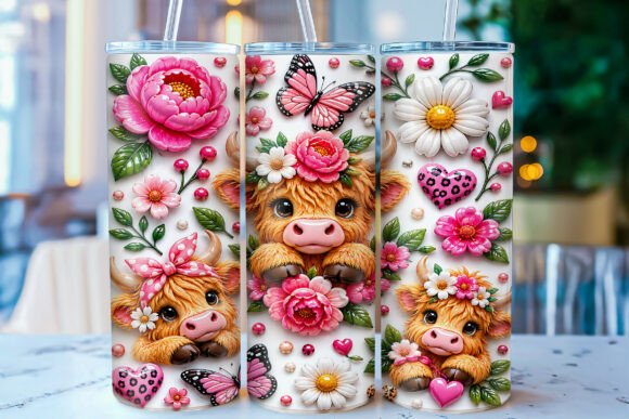 Download Inflated Highland Cow Tumbler Wrap PNG - Cow tumbler wrap Collection