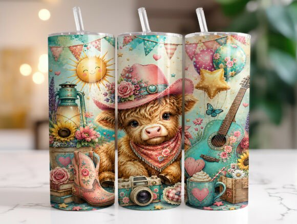 Download Floral Western Highland Cow Tumbler Wrap - Cow tumbler wrap Collection