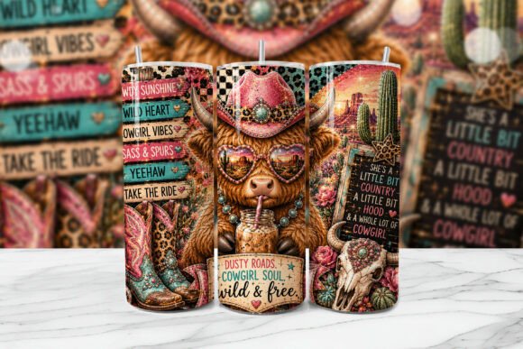 Download Cowgirl Highland Cow Tumbler Wrap PNG - Cow tumbler wrap Collection