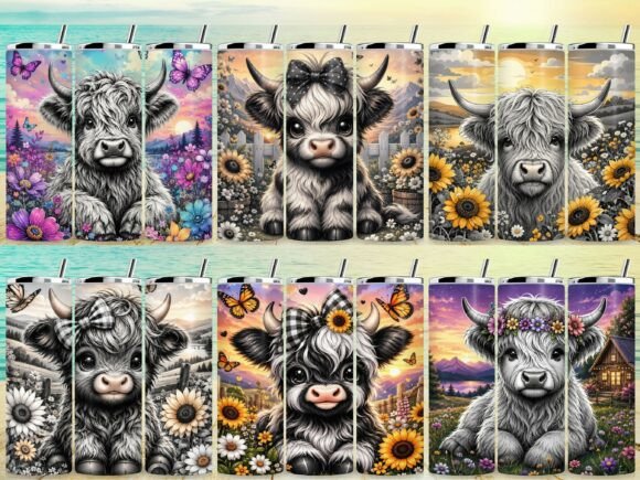 Download Black &amp; White Highland Cow Tumbler Wrap - Cow tumbler wrap Collection
