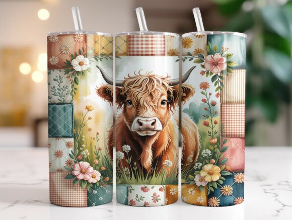 Download Floral Western Highland Cow Tumbler Wrap - Cow tumbler wrap Collection
