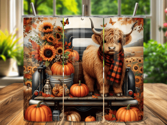 Download Fall Truck Highland Cow Tumbler Wrap - Cow tumbler wrap Collection