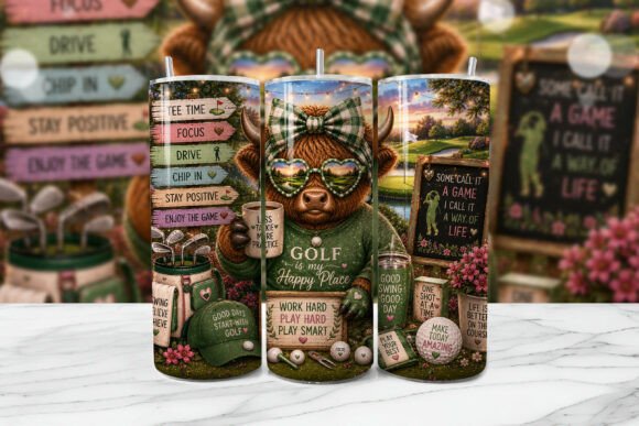 Download Golf Highland Cow Tumbler Wrap PNG - Cow tumbler wrap Collection