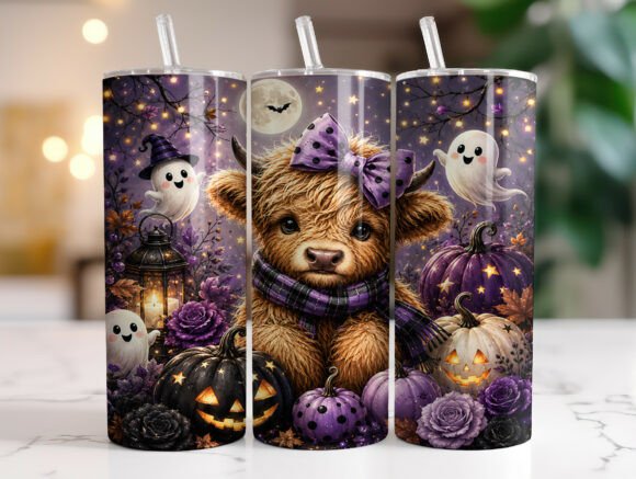 Download Pumpkin Season Highland Cow Tumbler Wrap - Cow tumbler wrap Collection