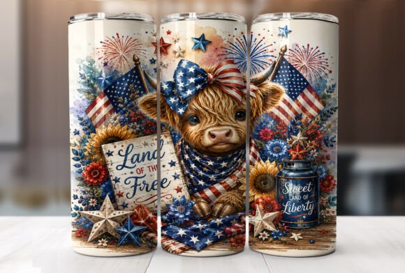 Download 4th of July Highland Cow Tumbler Wrap - Cow tumbler wrap Collection