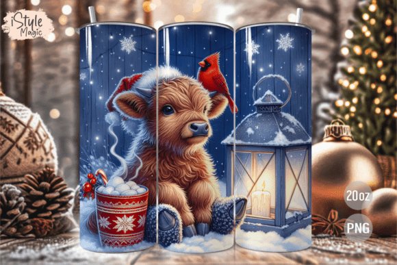 Download Blue Christmas Highland Cow Tumbler Wrap - Cow tumbler wrap Collection
